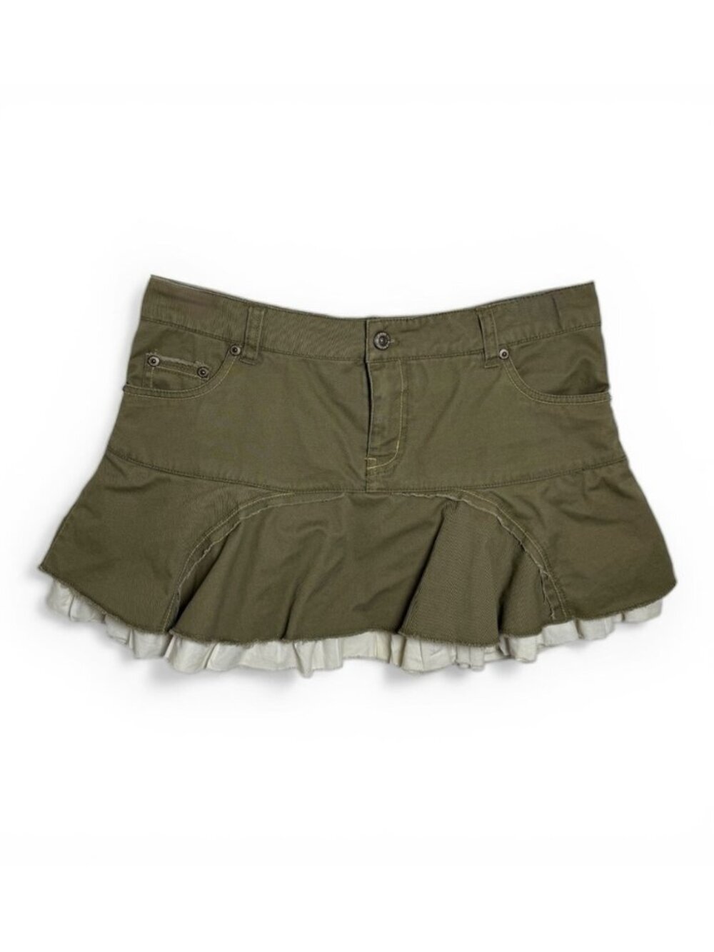 Vintage Y2K Layered Ruffle Micro Mini Skirt Size 36  = Medium Green Cargo